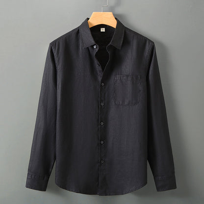Men's premium linen shirt side view on model