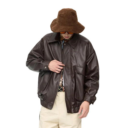 Men's retro street PU jacket casual fashion outerwear