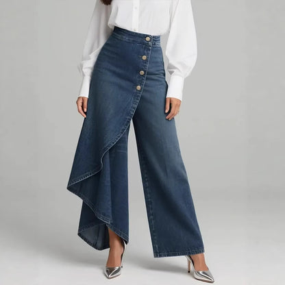 Ruffled button straight pants back view
