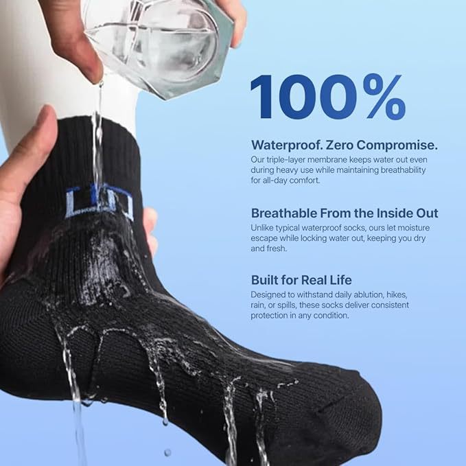 Waterproof warm abrasion socks on feet