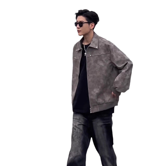 Women's cropped PU leather jacket casual fashion