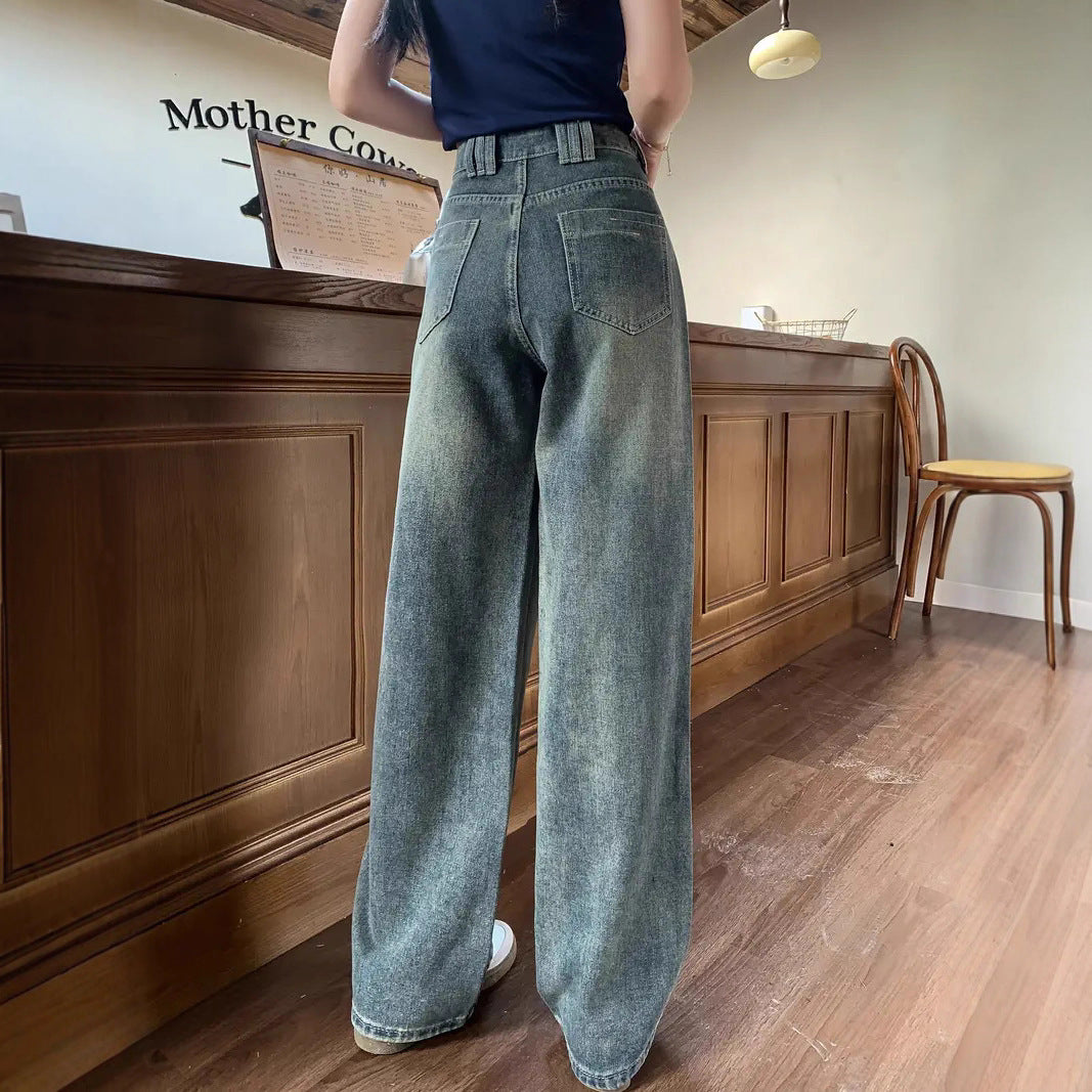 Retro straight mop pants waistband