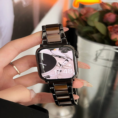 Textured metal resin watch on wrist