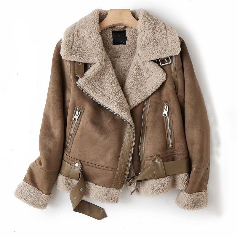 Suede lamb wool jacket styled