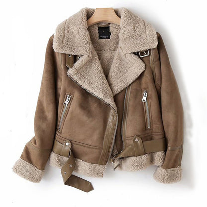 Suede lamb wool jacket styled
