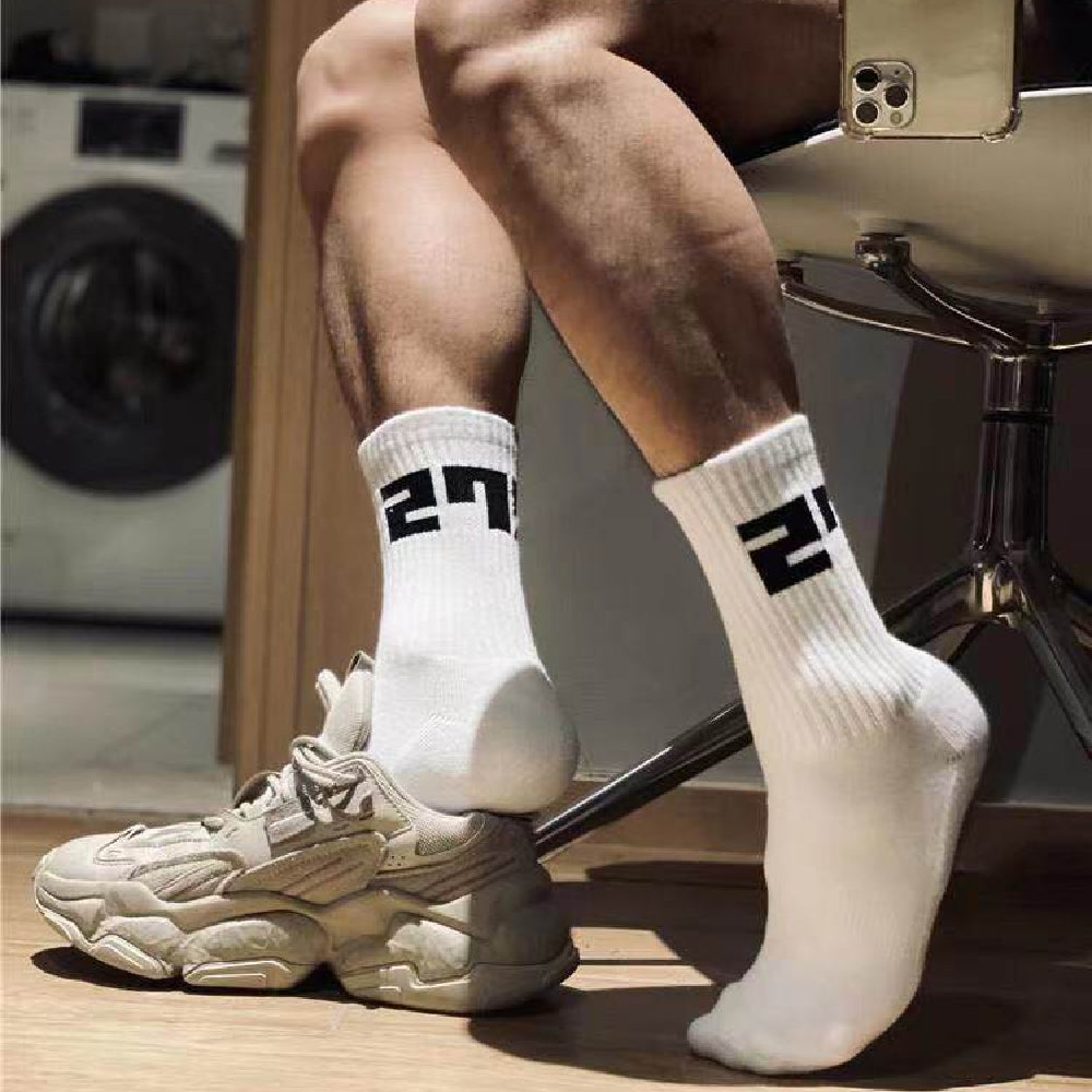 Fitness cotton socks on feet