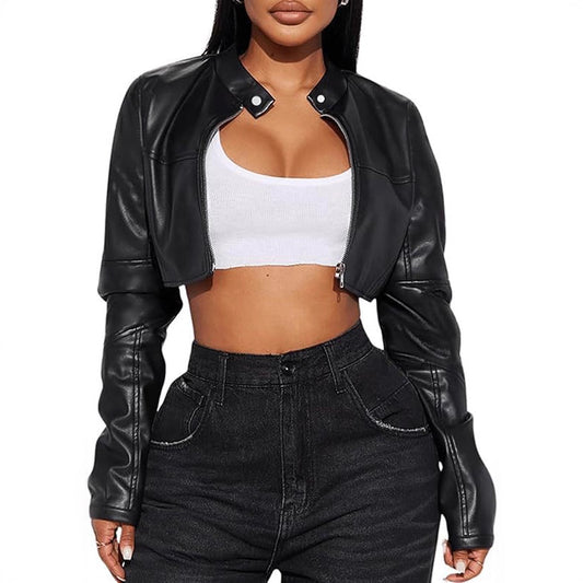 Cropped Biker Leather Jacket