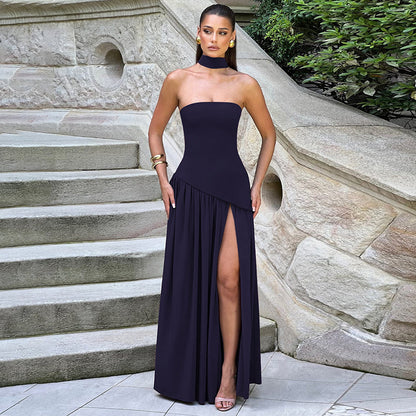Elegant backless split dress color options