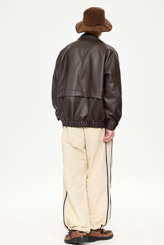 Men's retro street PU jacket back view