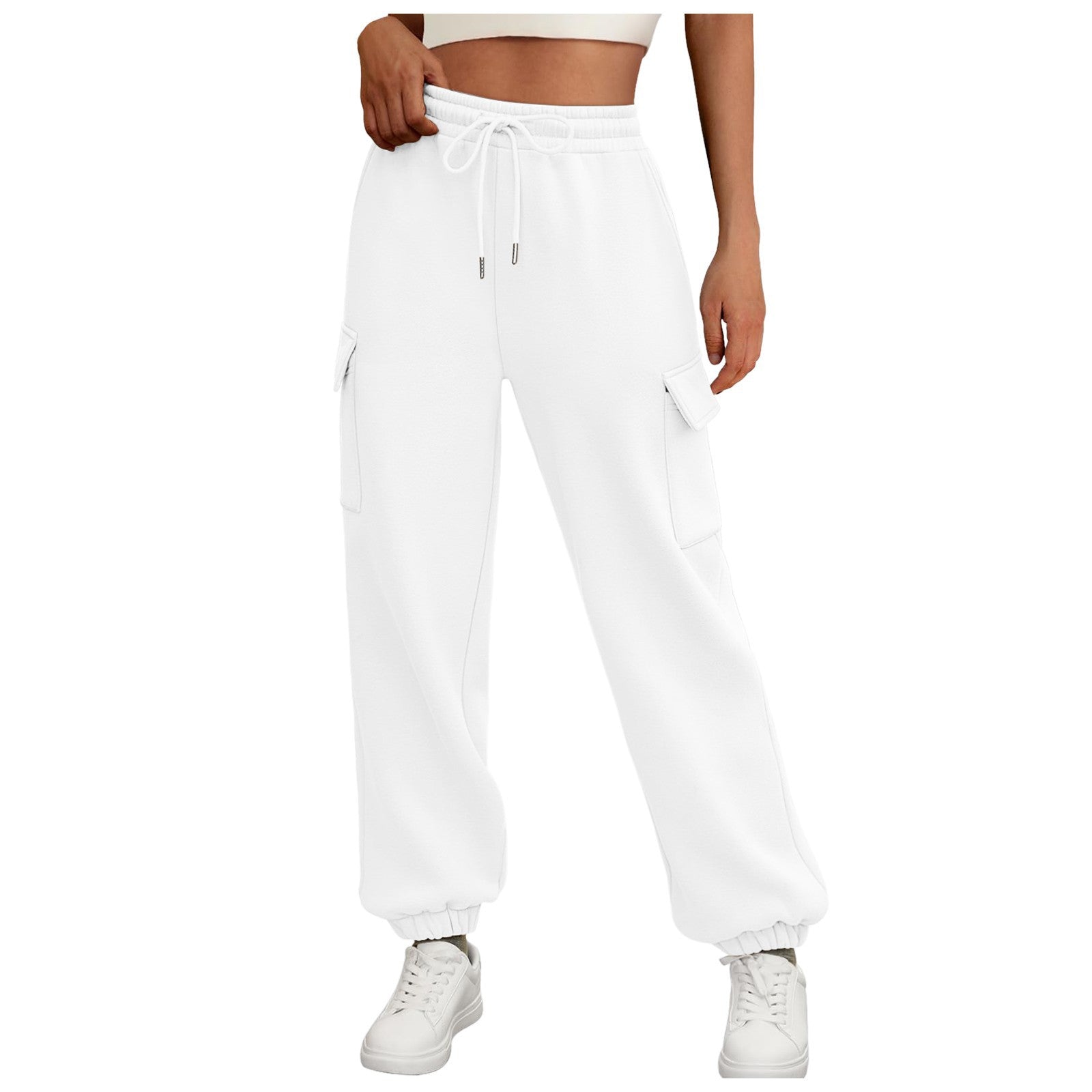 Fleece cargo jogger pants styled