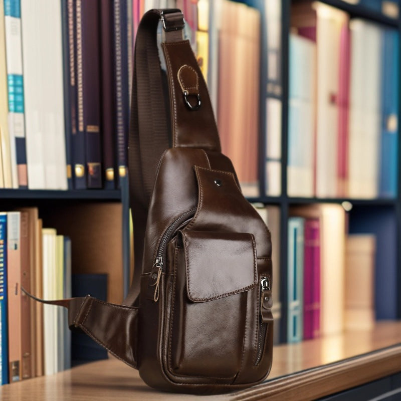 Genuine leather vintage crossbody side view