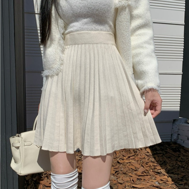 Women's Oxford pleated wool mini skirt pleat detail