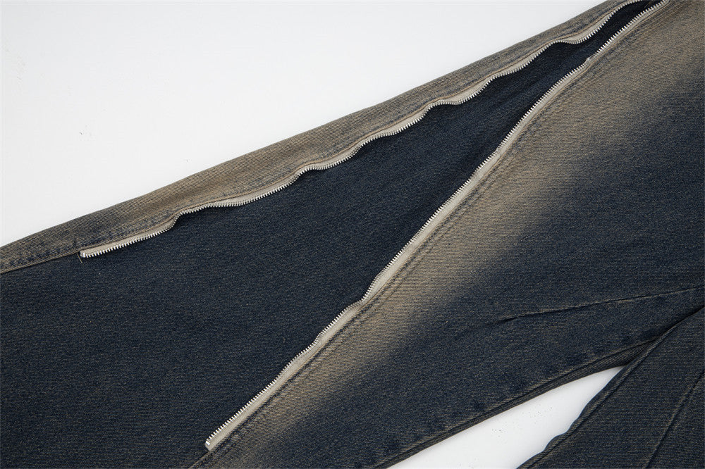 Men's zipper inkjet jeans fabric detail