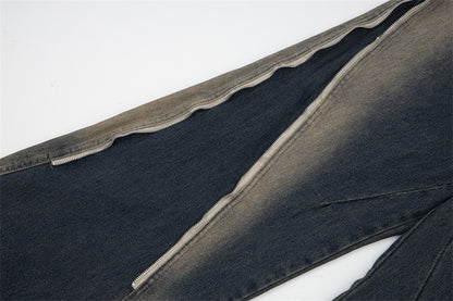 Men's zipper inkjet jeans fabric detail