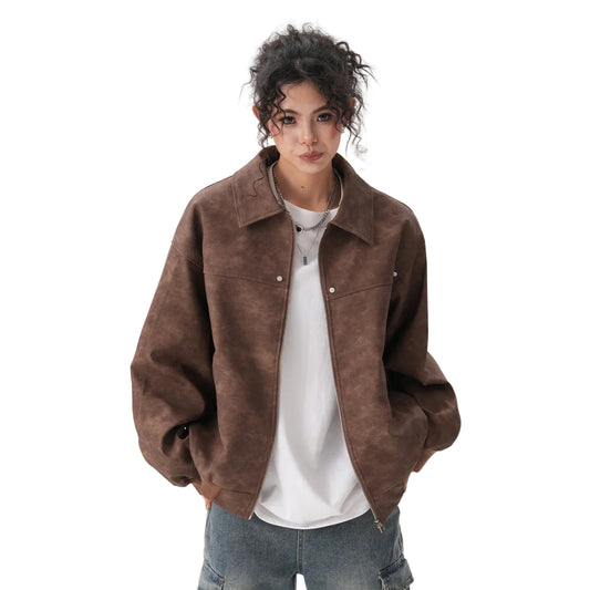 Women's retro brown Maillard fashion jacket outerwear