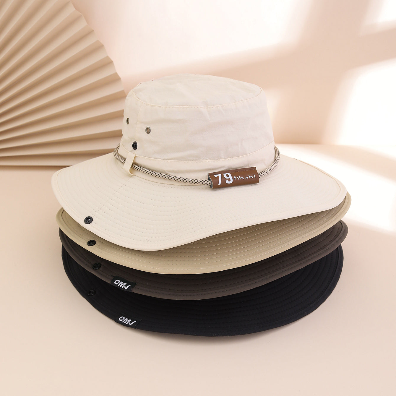 Leather brim fisherman hat side view