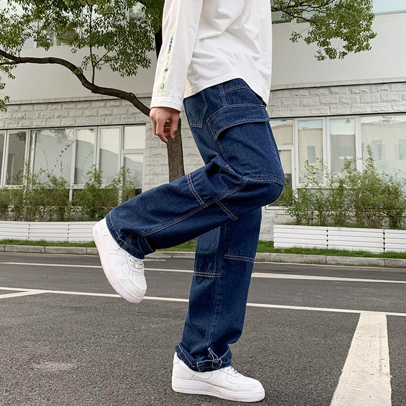 Men's wide leg jeans back view