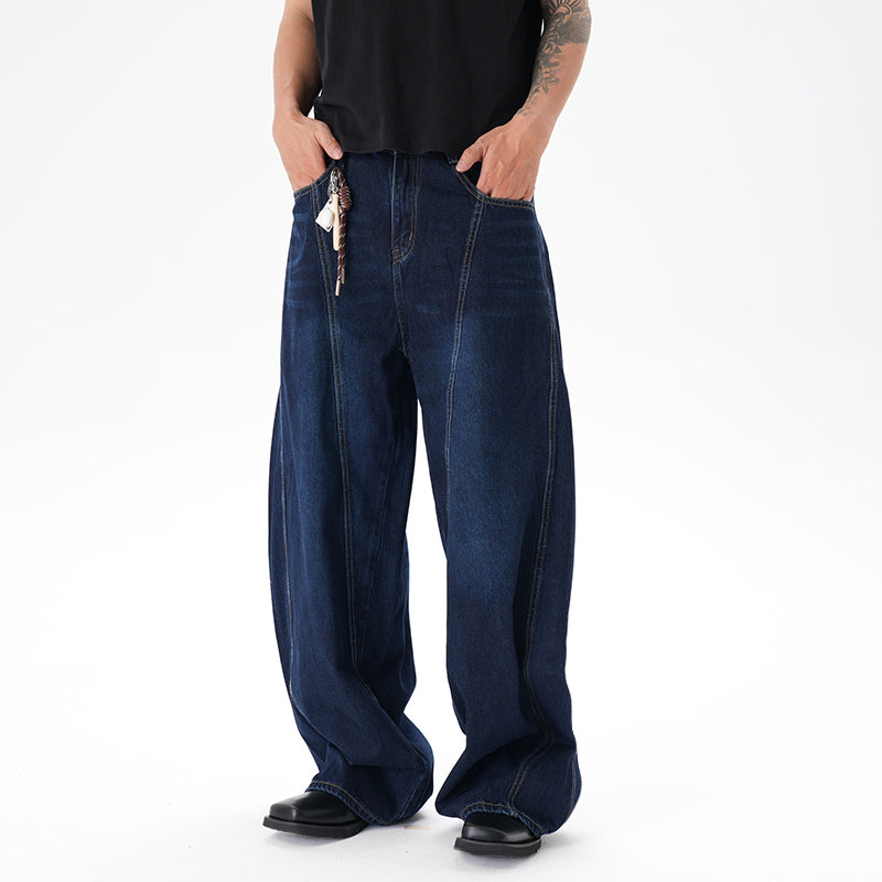 Men's distressed wide leg jeans streetwear style