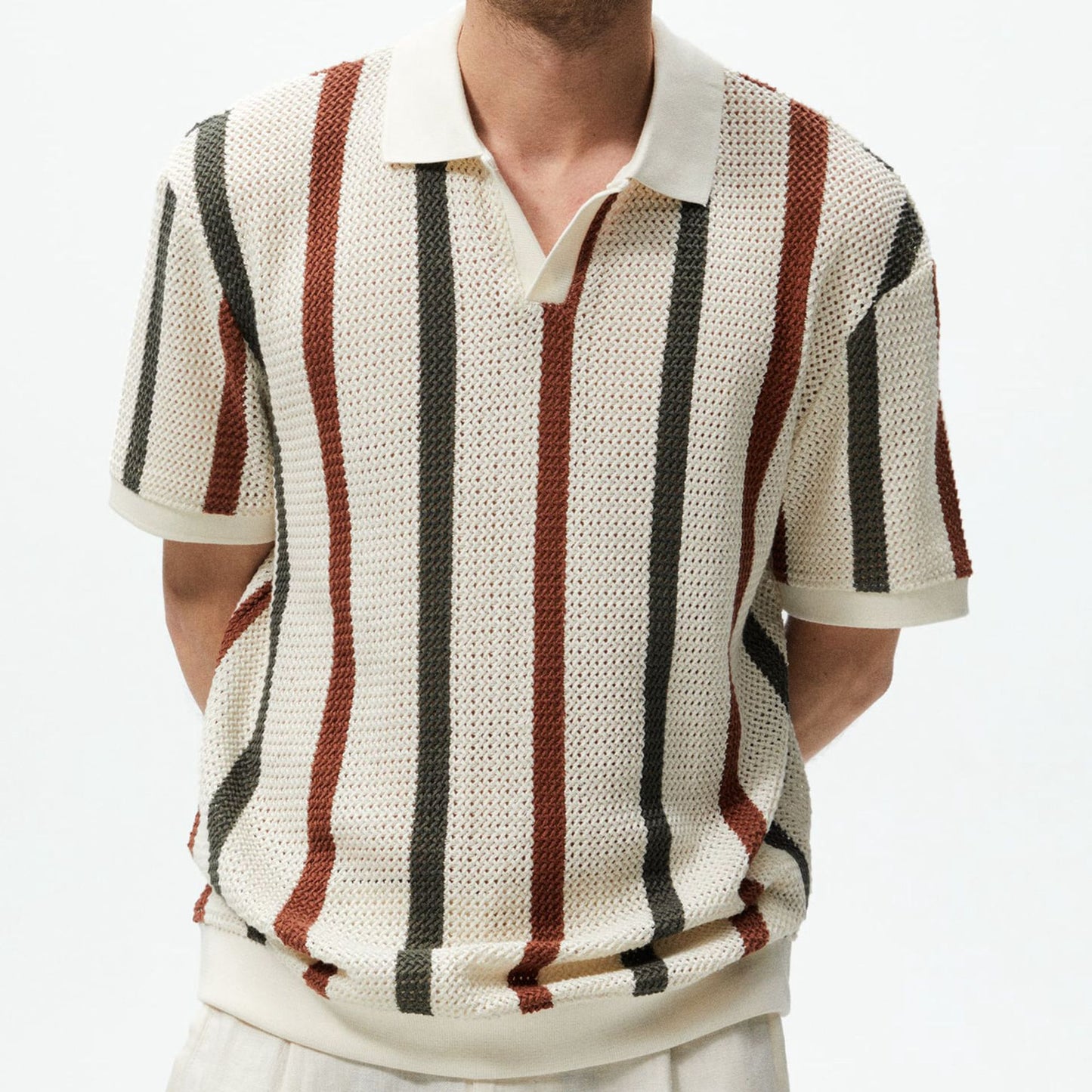 Resort knit stripe polo side view