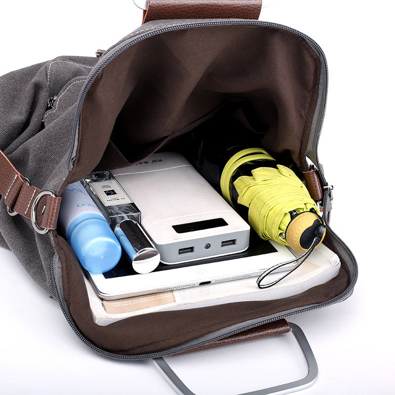 Canvas backpack women bag interior view