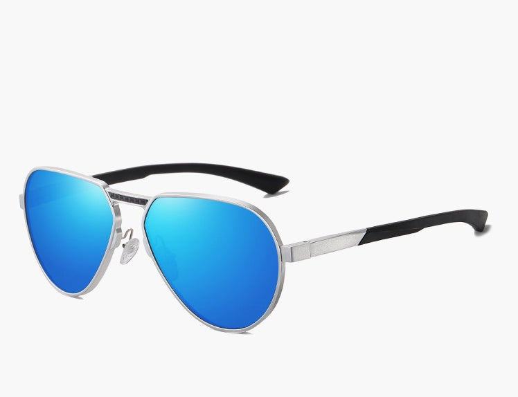 Polarized alloy frame glasses flat lay
