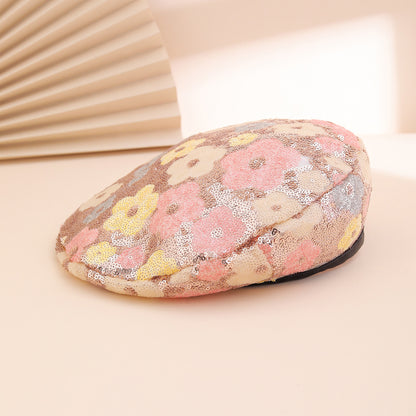 Sequin Flower Beret Hat
