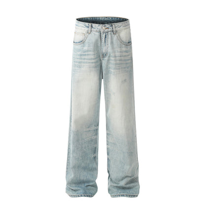 Men's vintage washed straight jeans close-up