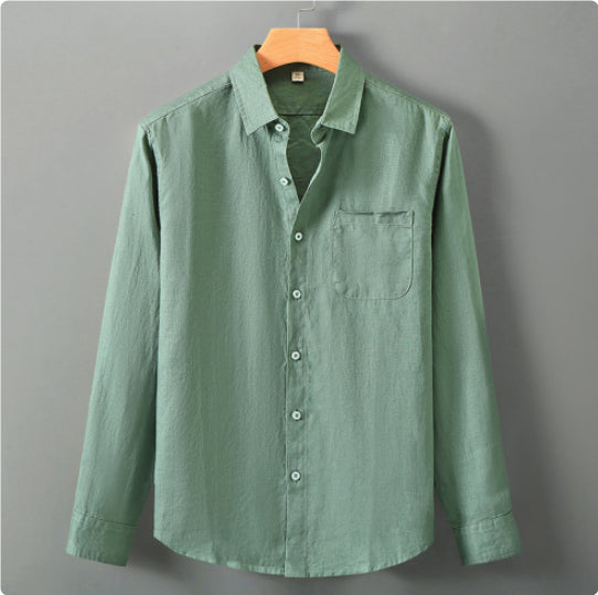 Men's short sleeve linen shirt tucked outfit