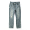 Men's American ripped straight jeans distressed denim