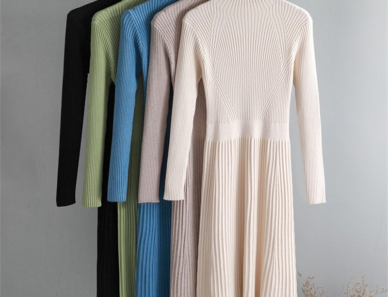 Women's cashmere flare dress neckline detail