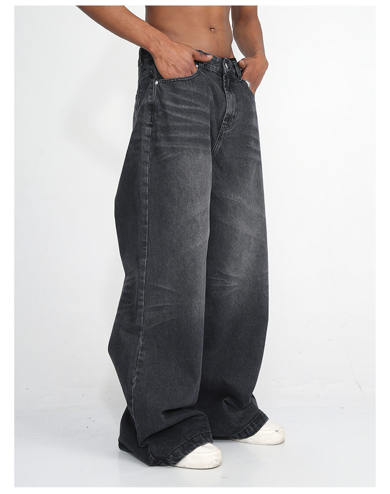 Women's Korean denim trousers back view
