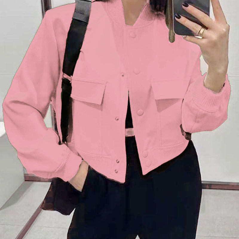 Stand collar pocket jacket styled