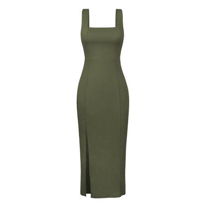Women's halter neck maxi dress close-up detail