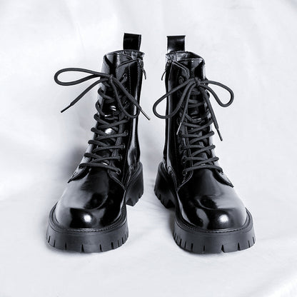 Men's patent Martin boots close-up detail