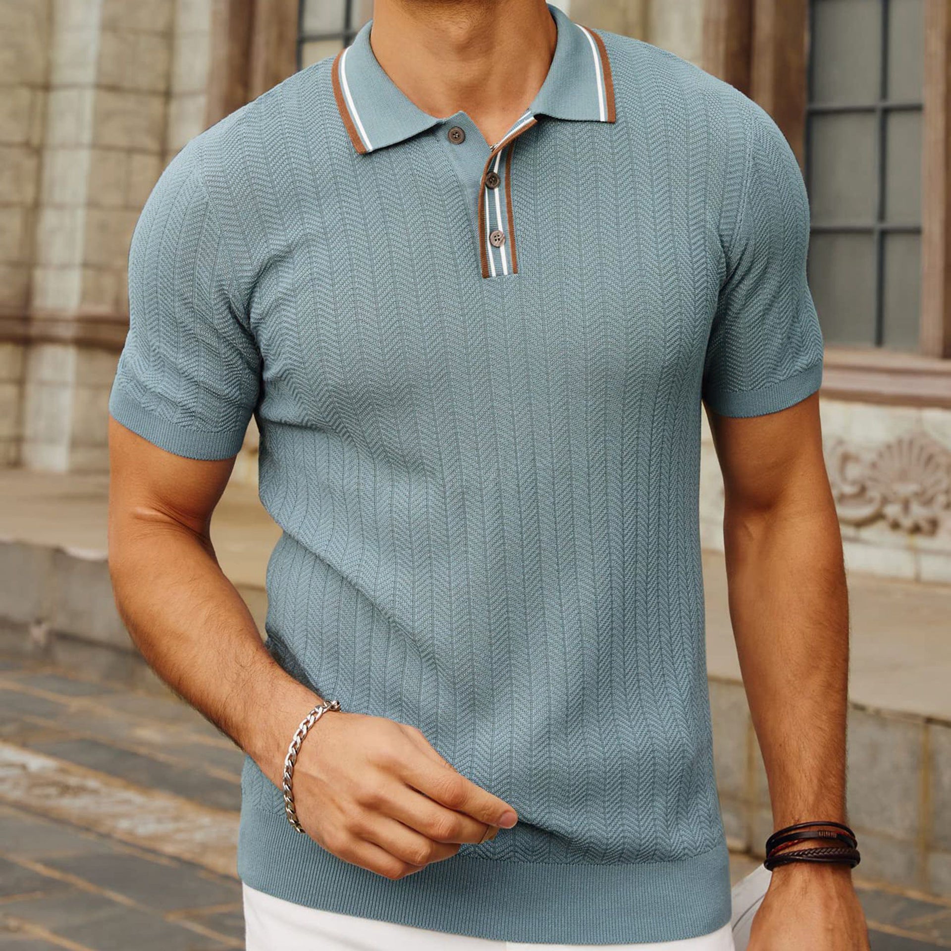 Ashford knit polo collar and button detail