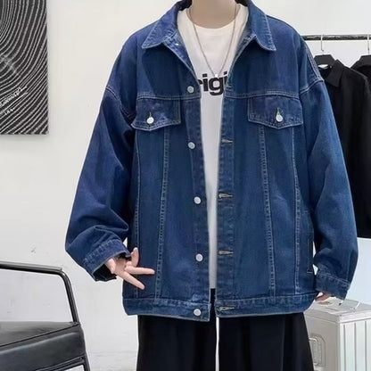 Men's loose fit denim jacket back view