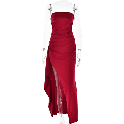 Strapless Pleated Split Dress