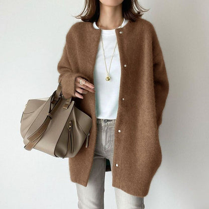 Single breasted knit cardigan full length
