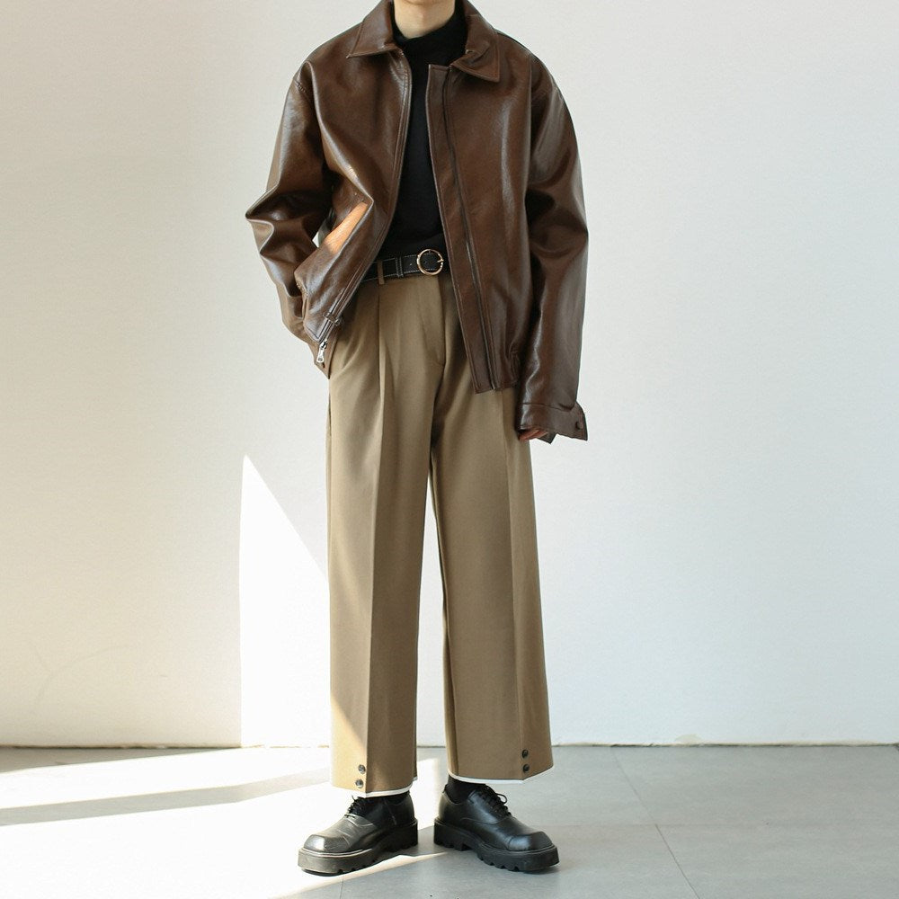 Retro short leather coat lifestyle