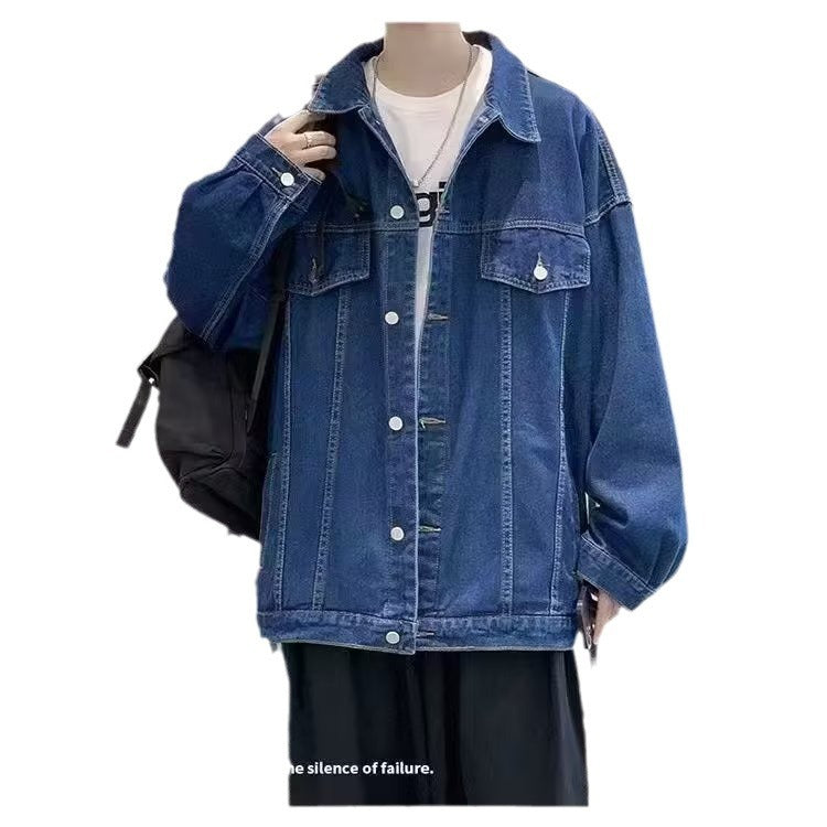 Men's loose fit denim jacket casual streetwear style