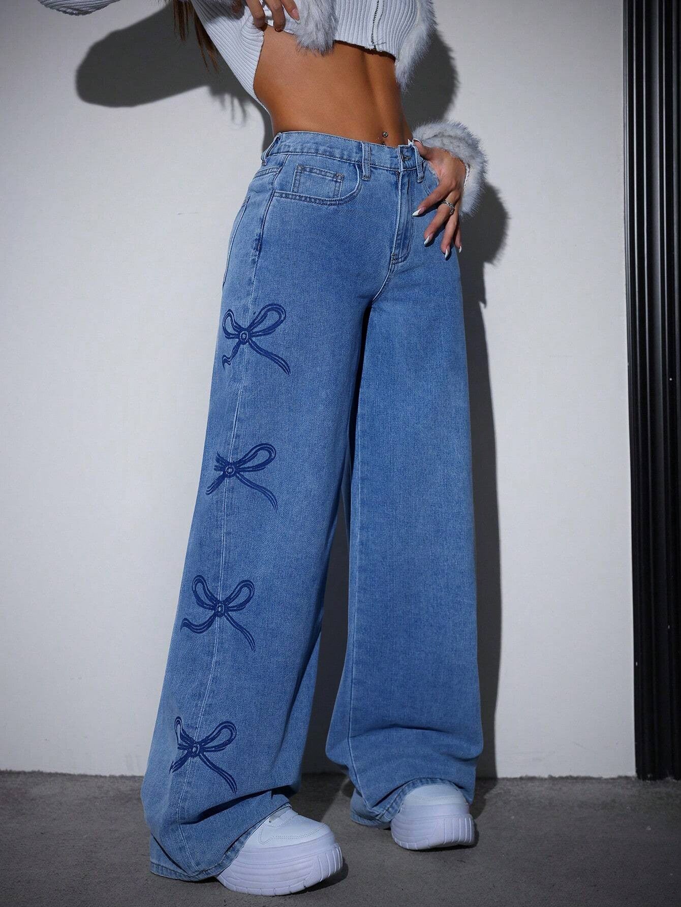 Printed wide leg jeans alternate color
