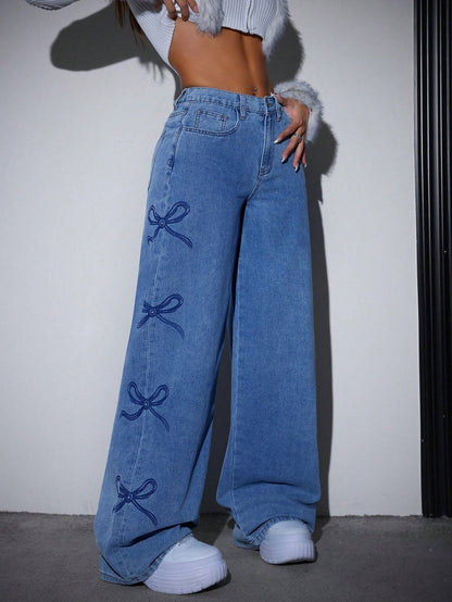 Printed wide leg jeans alternate color