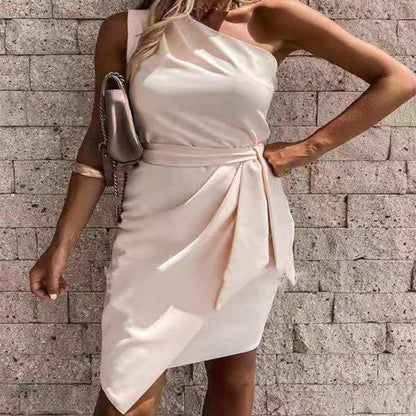 Asymmetrical tie party dress side view