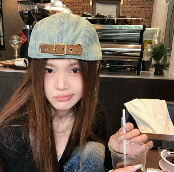 Double brim denim beret lifestyle