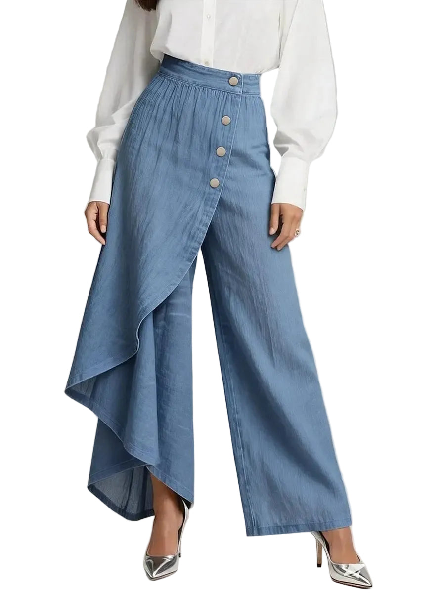 Ruffled button straight pants main view