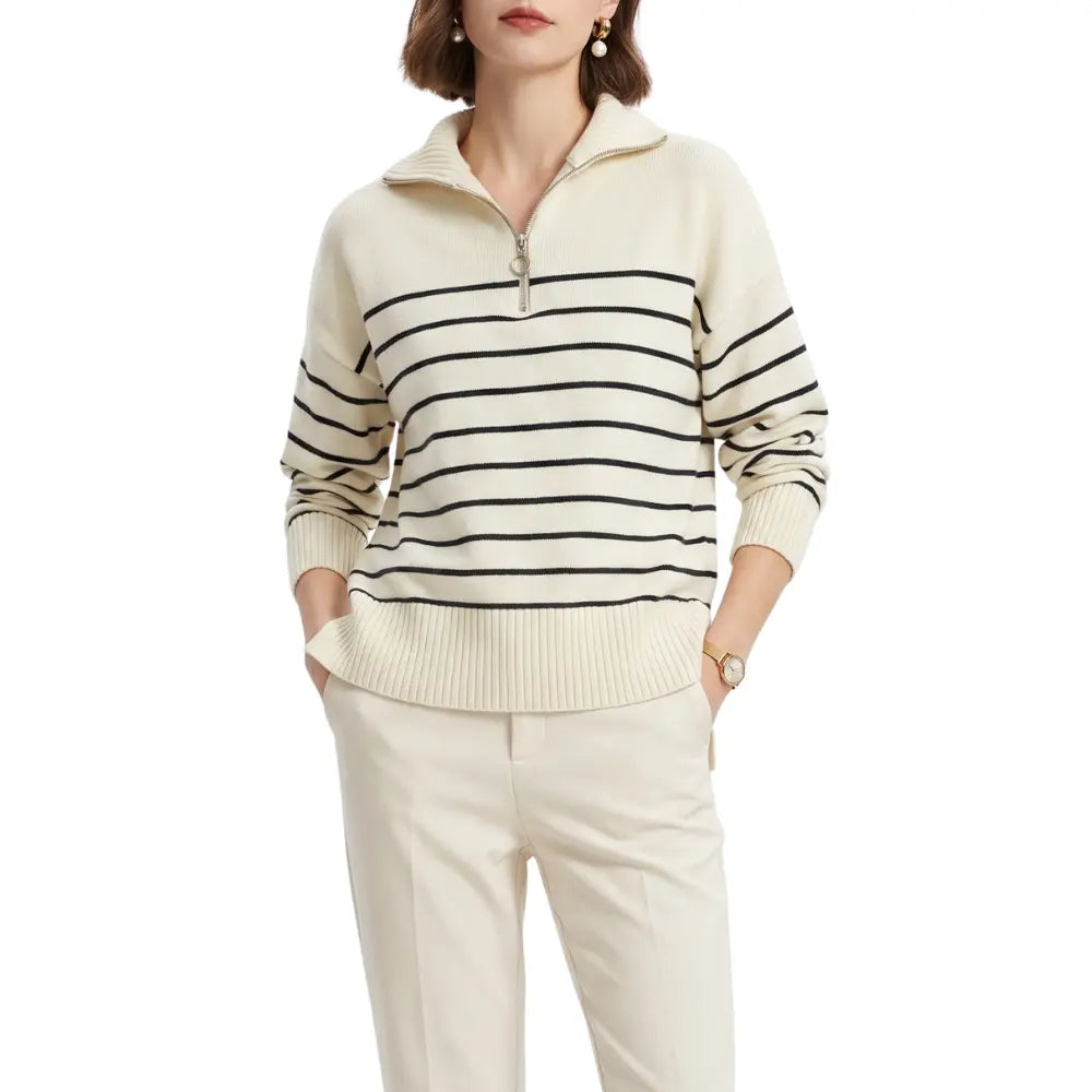 Women's chic knit striped sweater preppy old money style