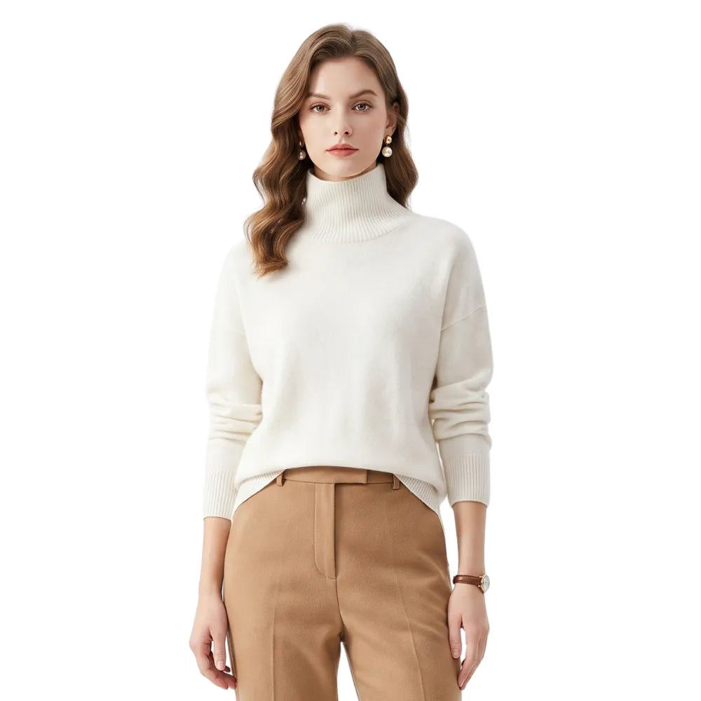 Women's cashmere turtleneck sweater slim fit old money winter