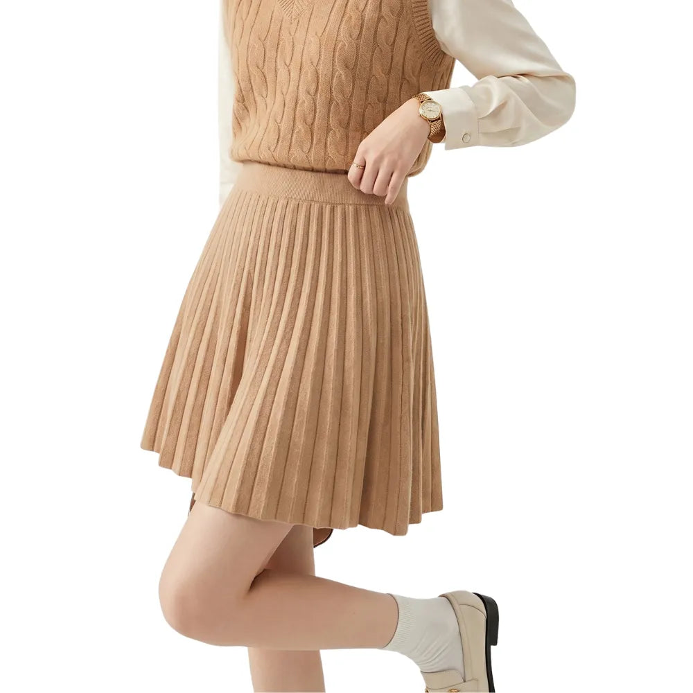 Women's Oxford pleated wool mini skirt preppy academic style