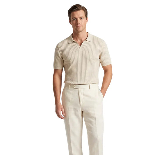 Premium ribbed polo main view on model