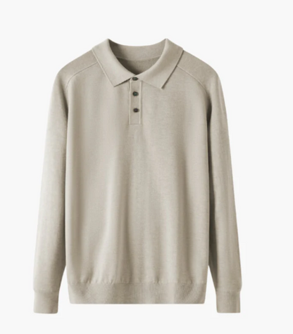 Beige sweater with a collar on a white background